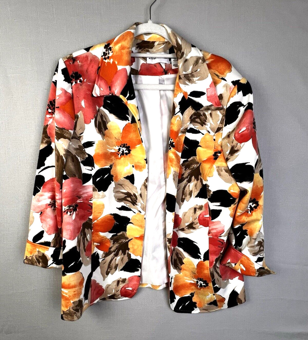 Alfred Dunner Jacket Women;s 16 Orange Yellow Black 3/4 Sleeves Casual Office